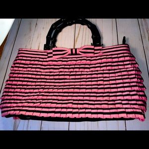 Braciano Black &Pink Fabric Bag Bamboo Handle